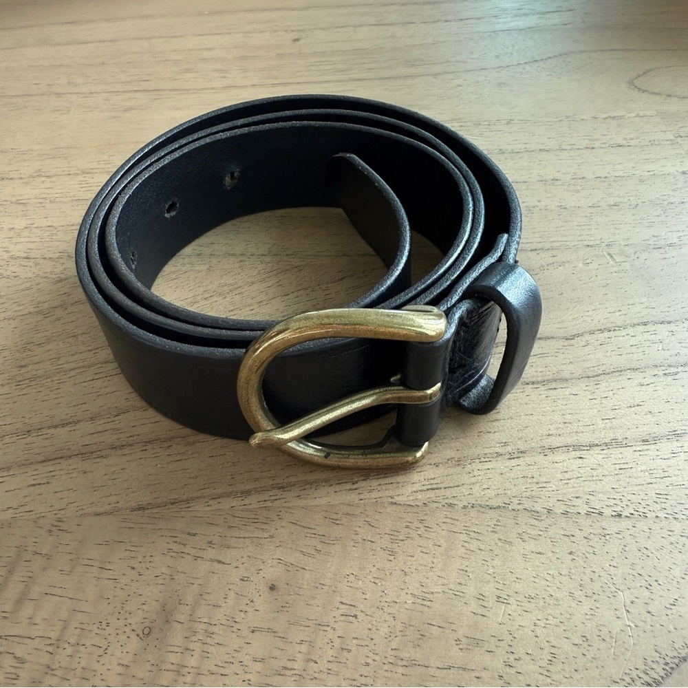 Madewell Black Leather Belt with Gold/Brass Buckle